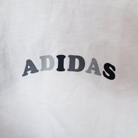 Adidas Tri Arch Tee Size XS White Spell Out Logo Womens Slightly Cropped NEW - Picture 5 of 7
